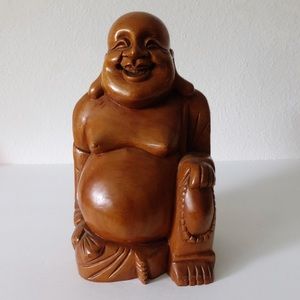 Vintage 1950’s Mid Century 12” Hand Carved Wooden Buddha Sculpture - Statue